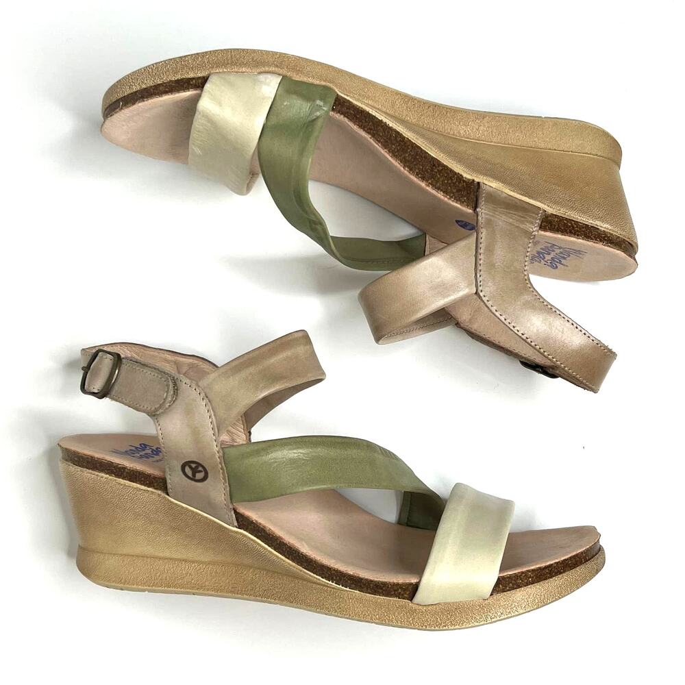 Wanda Panda Meryl Talco Wedge Sandals Leather Cork Platform Spain Size 10
